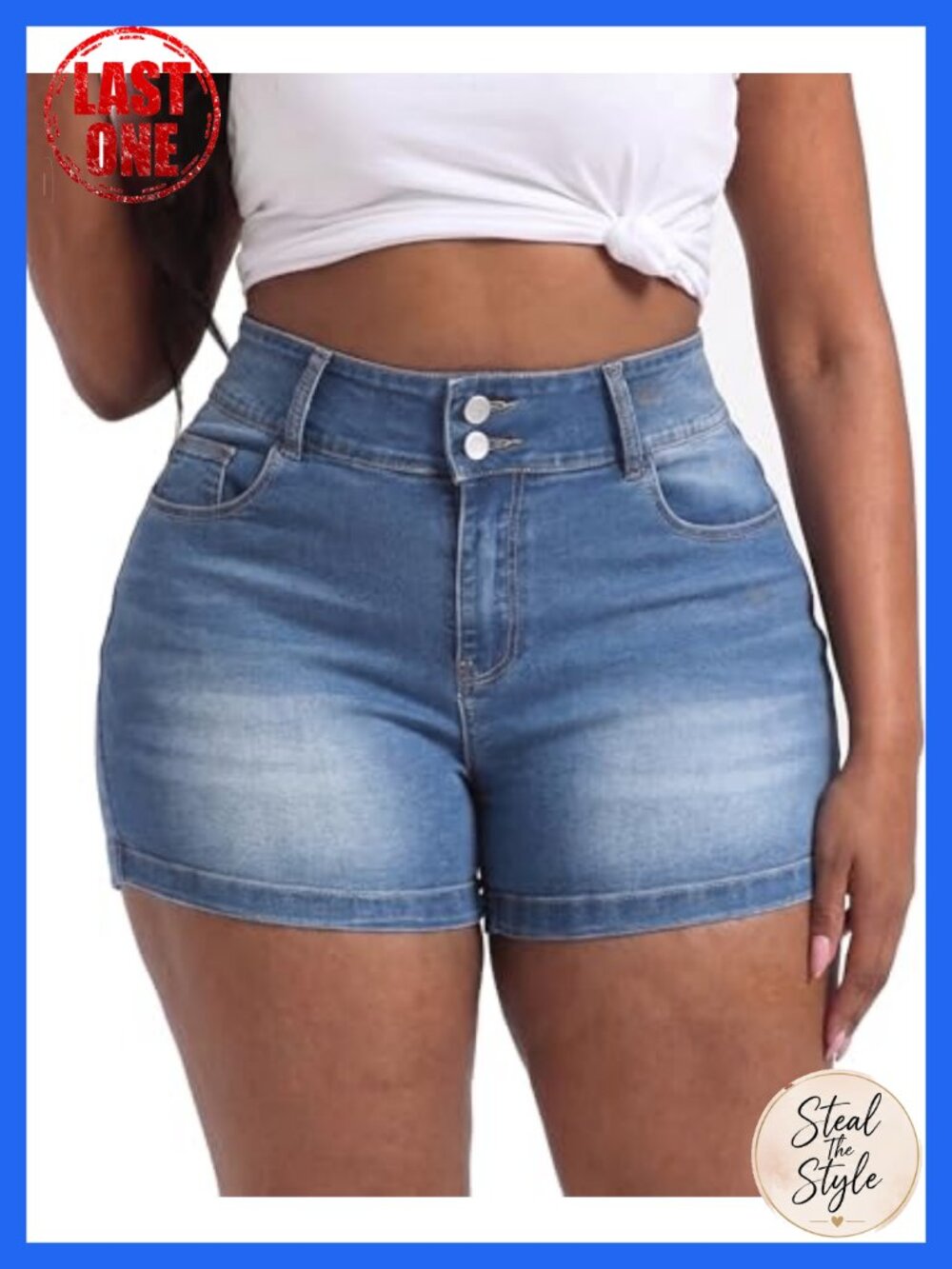 Plus Size High Waisted Stretchy Denim Shorts 3.5" Inseam Curvy Women